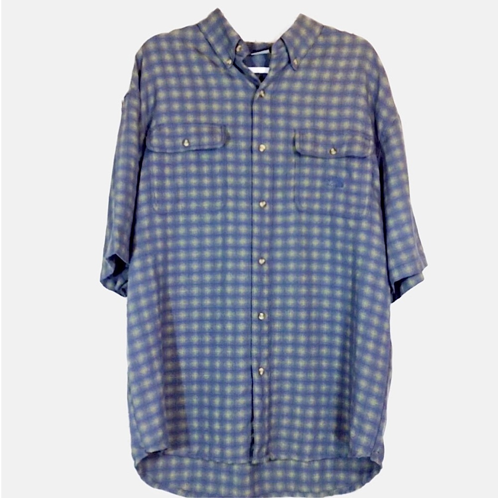 The North Face Blue & Green Plaid Button Down Shirt Men’s Sz Large Short Sleeve